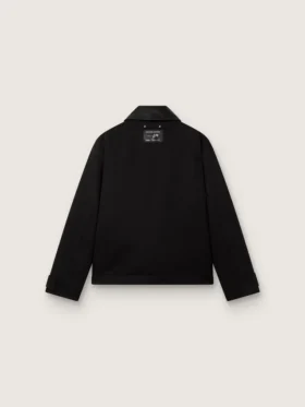 Veste courte rembourrée pour homme en coton noir avec col en cuir