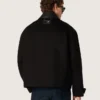 Veste courte rembourrée pour homme en coton noir avec col en cuir