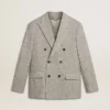 Veste croisée pour homme en soie grise et laine à chevrons