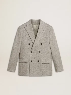 Veste croisée pour homme en soie grise et laine à chevrons