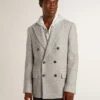 Veste croisée pour homme en soie grise et laine à chevrons