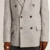 Veste croisée pour homme en soie grise et laine à chevrons