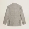 Veste croisée pour homme en soie grise et laine à chevrons