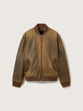 Veste de motard en cuir marron à l’aspect vieilli