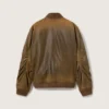 Veste de motard en cuir marron à l’aspect vieilli