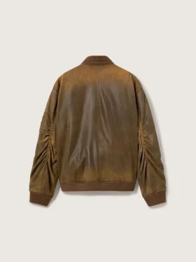 Veste de motard en cuir marron à l’aspect vieilli