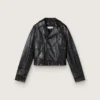 Veste de motard en cuir noir pour femme à l’effet brillant