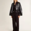 Veste de motard en cuir noir pour femme à l’effet brillant