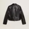 Veste de motard en cuir noir pour femme à l’effet brillant
