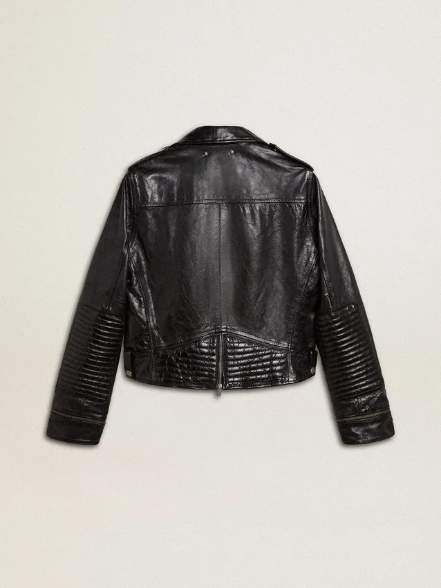 Veste de motard en cuir noir pour femme à l’effet brillant