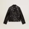 Veste de motard en cuir noir pour homme à l’effet brillant