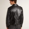 Veste de motard en cuir noir pour homme à l’effet brillant