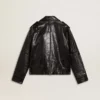 Veste de motard en cuir noir pour homme à l’effet brillant