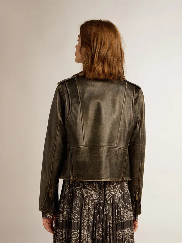 Veste de motard en cuir pour femme