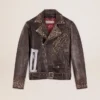 Veste de motard en cuir pour homme avec clous martelés et bande adhésive