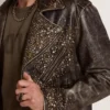 Veste de motard en cuir pour homme avec clous martelés et bande adhésive