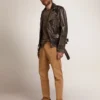 Veste de motard en cuir pour homme avec clous martelés et bande adhésive