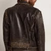 Veste de motard en cuir pour homme avec clous martelés et bande adhésive