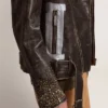 Veste de motard en cuir pour homme avec clous martelés et bande adhésive