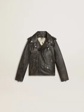 Veste de motard pour garçons en cuir vieilli