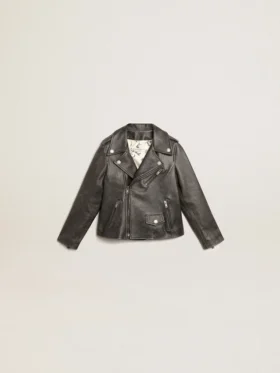 Veste de motard pour garçons en cuir vieilli