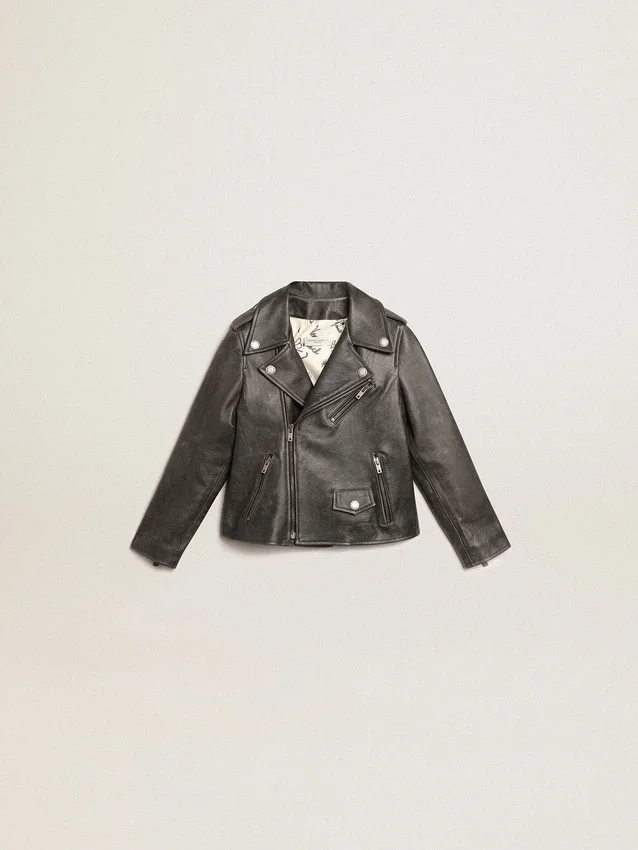 Veste de motard pour garçons en cuir vieilli