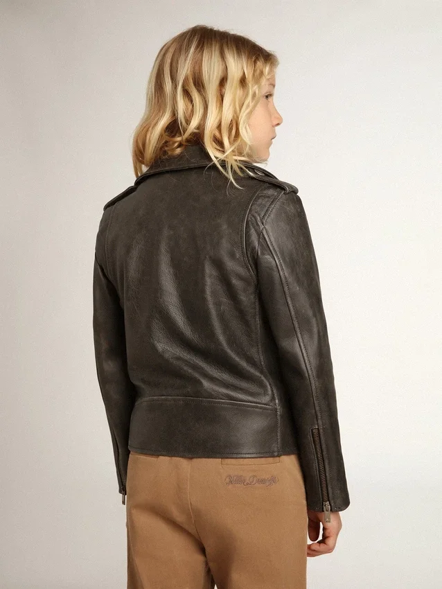 Veste de motard pour garçons en cuir vieilli
