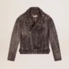 Veste de motard pour homme en cuir vieilli