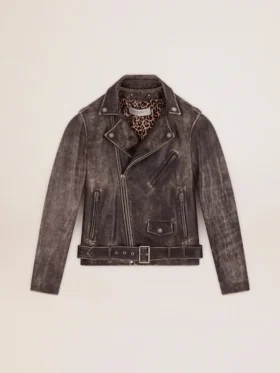Veste de motard pour homme en cuir vieilli