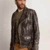 Veste de motard pour homme en cuir vieilli