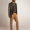 Veste de motard pour homme en cuir vieilli