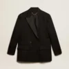 Veste de smoking pour femme en gabardine de laine noire