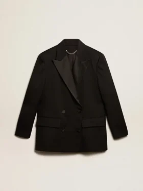 Veste de smoking pour femme en gabardine de laine noire