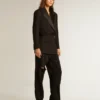 Veste de smoking pour femme en gabardine de laine noire