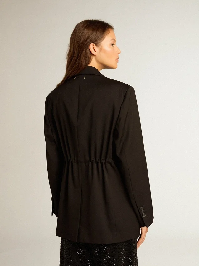 Veste de smoking pour femme en gabardine de laine noire