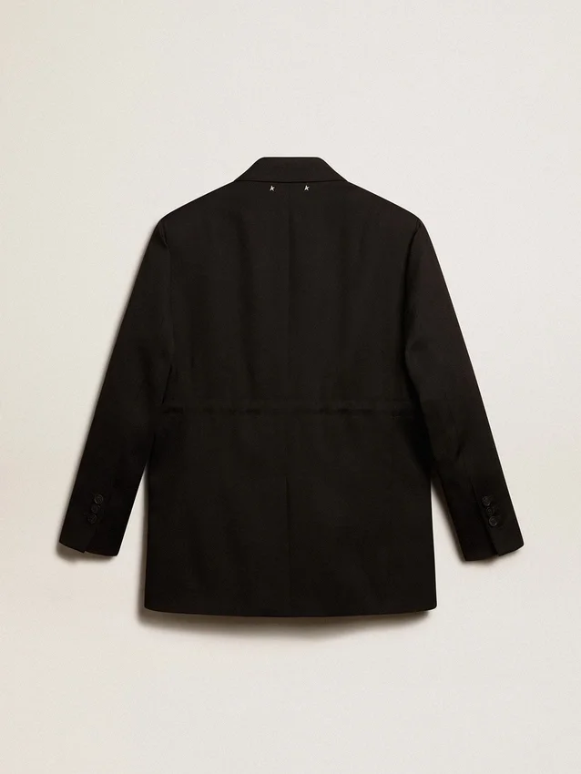 Veste de smoking pour femme en gabardine de laine noire