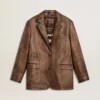Veste en cuir marron pour femme