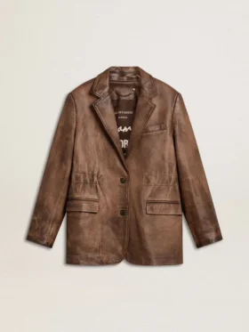 Veste en cuir marron pour femme