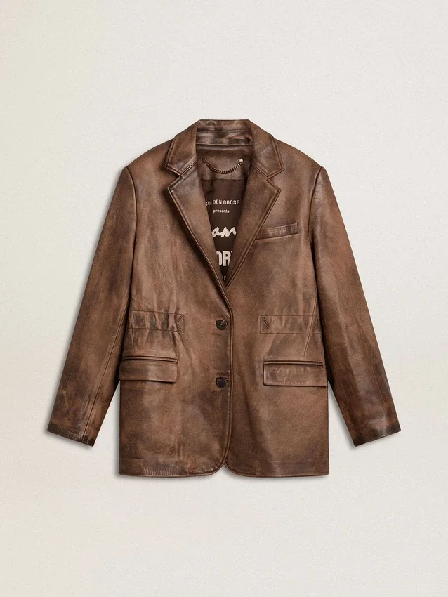Veste en cuir marron pour femme
