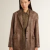 Veste en cuir marron pour femme