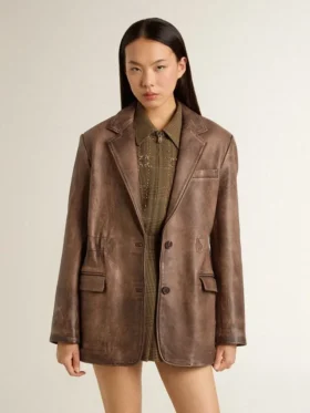 Veste en cuir marron pour femme