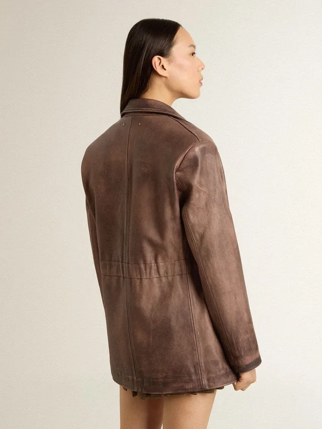 Veste en cuir marron pour femme
