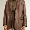 Veste en cuir marron pour femme