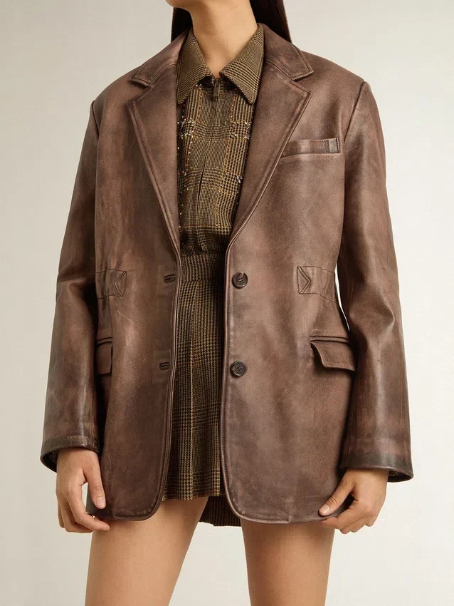 Veste en cuir marron pour femme
