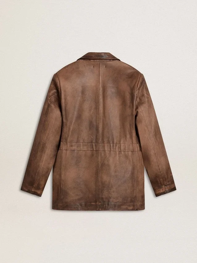 Veste en cuir marron pour femme