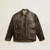 Veste en cuir nappa marron vieilli pour femme