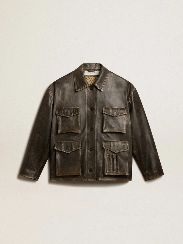 Veste en cuir nappa marron vieilli pour femme