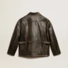 Veste en cuir nappa marron vieilli pour femme