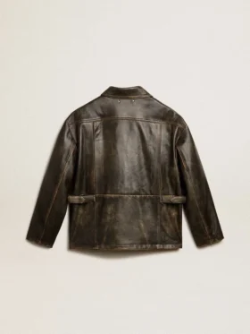 Veste en cuir nappa marron vieilli pour femme