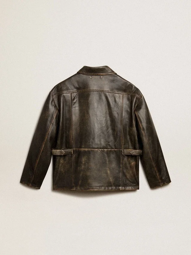 Veste en cuir nappa marron vieilli pour femme